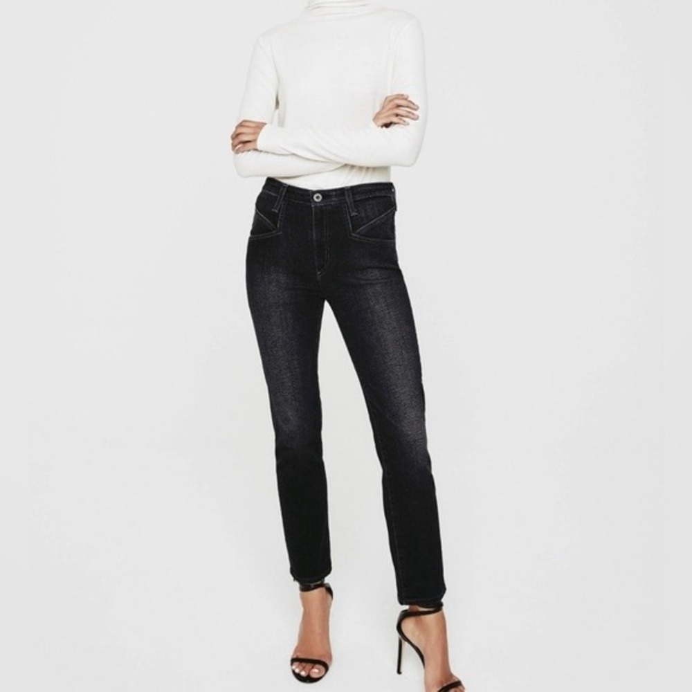 NWT AG Adriano Goldschmied Seamed Isabelle High Rise Straight Crop Jeans Black